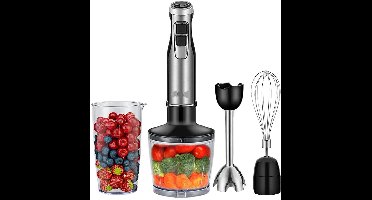 Staafmixer - Keukenmachine - Hakmolen - 4-in-1 - Hoge Vermogen -1200W - Smoothie - Hakmolen - Garde - Roestvrijstalen Messen - IJs - Sauzen - 6 Snelheden