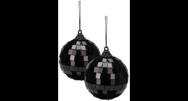 Christmas Decorations Disco kerstbal - 2x - zwart - 6 cm - kunststof en glas - discobol - spiegel - discobal - kerstversiering