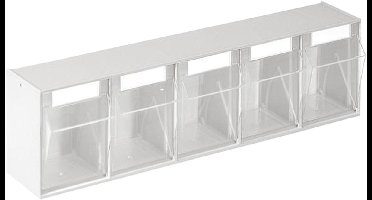Onderdelenkast MultiStore, bak met laden voor kleine onderdelen, polystyreen, 5 laden per rij, B 600 x D 110 x H 164 mm, 5,3 liter, stapelbaar, wit/transparant