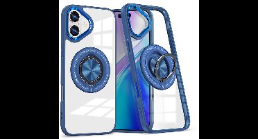 Magsafe Hoesje Geschikt voor iPhone 17 hoesje Blauw Transparant - Met kickstand Draaibare Ring Houder