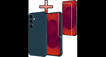 Hoesje - Met Screenprotector - Geschikt voor Samsung Galaxy S25 FE - Sterk & Shockproof - Back Cover - Siliconen Case - Telefoon Hoes - Donkerblauw