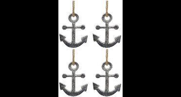 Zilveren anker hangertjes - 10x - aan jute touw - 6 cm - Maritieme decoraties - kerstboom hangers - Boten - Kerstversiering