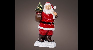 Verlicht kerstman beeld met kerstboom – 30 cm hoog – 8 micro LED’s – werkt op batterijen – voor binnen
