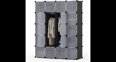 Boraboi® Ruim en flexibel modulair opbergsysteem met kledingstangen voor slaapkamer zwart en wit, 145 x 47 x 181