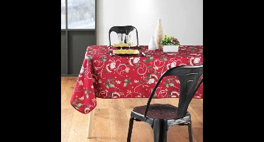 Kerst rechthoekig tafelkleed - Vlekbestendig / waterdicht materiaal - Rode Kerstman met hulstpatroon - Verschillende maten