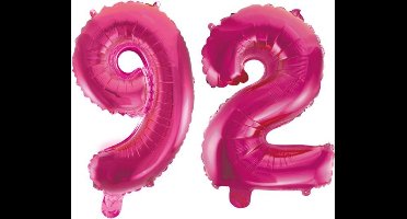 Folieballon 92 jaar roze 86cm