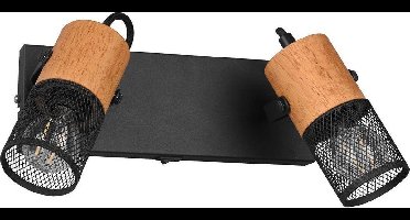 TRIO TOSH - Spot - Zwart mat - excl. 2x E14 15 W - Wandspot met schakelaar - Houten elementen