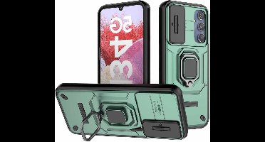 ```html Case voor Samsung Galaxy M34 - Dubbellaags Siliconen TPU + Hard PC - Schokbestendig - Camera Ring Houder - Kickstand - Groen ```