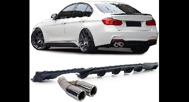 Sport Diffuser Mat Zwart + Uitlaat Sierstuk Chrome Geschikt Voor BMW 3 Serie F30 F31 316i 318i 320i M Pakket