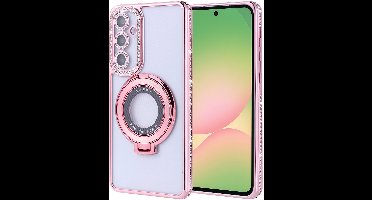 Hoesje Geschikt voor Samsung Galaxy A36 Magsafe hoesje Rose Goud - Lens beschermer ring Luxury Bling Sparkly Diamond backcover