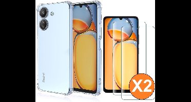 Hoesje geschikt voor Xiaomi Redmi 13C 4G/Poco C65 4G transparant Anti Shock silicone hoesje Met gehard glas Screenprotector - 2 pack
