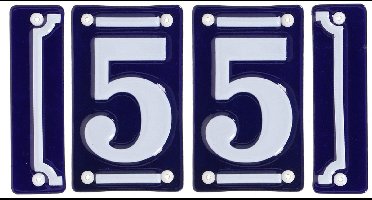 Best for Boots huisnummer 55 met sierrand - Oudhollands - emaille - blauw/wit