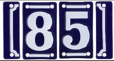 Best for Boots huisnummer 85 met sierrand - Oudhollands - emaille - blauw/wit