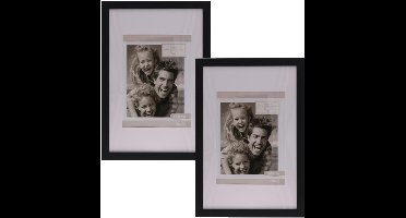 Gerimport Fotolijstje Paris - 2x - 20 x 30 cm - zwart - met passe partout - 15 x 20 cm - hout