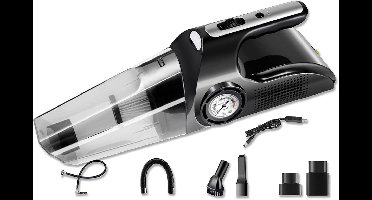 4-in-1 Autostofzuiger – 8000PA Zuigkracht – Handstofzuiger met Compressor, Bandenspanningsmeter & LED-lamp – Nat/Droog – 12V – Auto Luchtpomp – Met Accessoires – 120W