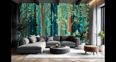 Vliesbehang Fotobehang - Enchanted Forest Canvas Wall Art - 250x50 centimeter