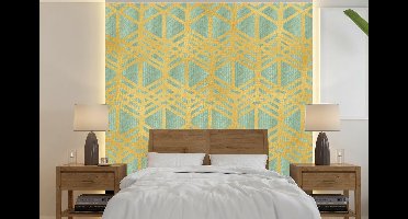 Behang - Fotobehang Patronen - Luxe - Goud - Groen - Breedte 350 cm x hoogte 350 cm