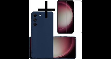Hoesje - Met Screenprotector - Geschikt voor Samsung Galaxy S23 Plus - Sterk & Shockproof - Back Cover - Siliconen Case - Telefoon Hoes - Donkerblauw