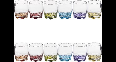 Secret de Gourmet Drinkglazen 12x stuks - waterglazen - 310 ml - kleurenmix bodem