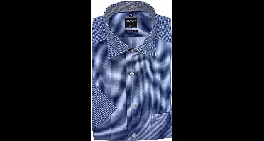 OLYMP Luxor modern fit overhemd - korte mouw - donkerblauw met wit geruit (contrast) - Strijkvrij - Boordmaat: 38