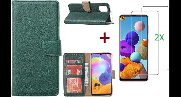 Hoesje Geschikt Voor Samsung Galaxy A21S Hoesje Groen / 2X glas Screenprotector