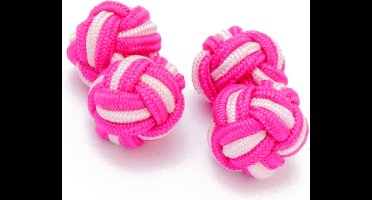 Manchetknopen - Zijden Knoop met Roze en Zalmroze