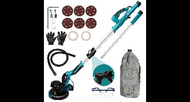 Gedeeltenschuurmachine – Drywall Sander – Wand- en Vloerschuurmachine – Multischuurmachine – Handpalmschuurmachine – Elektrisch – Incl. Stofafzuiging & LED-Verlichting – Verstelbare Opvouwbare Handgreep