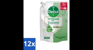 Dettol - Handzeep Navulling - Hydrate - Aloë Vera & Bamboe - 500 ml - Voordeelverpakking - 12 stuks