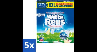 5 x Witte Reus - Waspoeder - Witte Was - 90 Wasbeurten - 4,5 kg - Witte Was - Waspoeder - Vlekverwijdering - Frisse Geur - Grote Verpakking