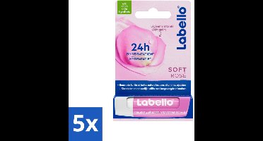 Labello – Lippenbalsem – Soft Rosé – Lippenbalsem – 24H Hydratatie - Bulkverpakking - 5 stuks