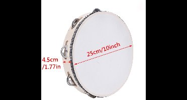 Houten Tambourijn Serie - Percussie Instrument - 10 inch - Beige Rand - Met Metalen Schellen