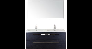 Seville Badmeubelset 120 cm - 2 Laden Black Oak - Wastafel Djazz Dubbel met Spiegel