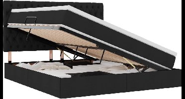 vidaXL - Opslag - bed - met - matras - met - matras - Zwart - 160 - x - 200 - cm - Polyester