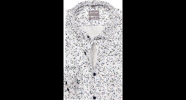 OLYMP 24/7 Luxor comfort fit overhemd - dobby - wit met blauw en groen dessin - Strijkvriendelijk - Boordmaat: 44