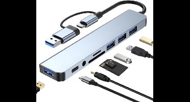 usb c hub - docking station laptop - 8 in 1 USB Extender Met 4 USB Port 1 USBC Jack TF/SD Card Reader 3.5mm Audio Output, MacBook Pro/iPad Pro/iPhone 17 /16 /15/Laptop/Galaxy/ XPS, Surface, PC/Laptop/Tablet Accessories
