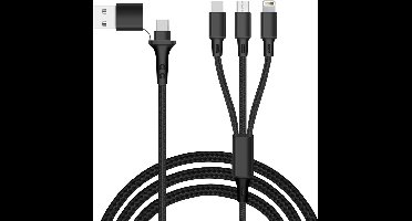Akashi, 5-in-1 USB- en USB-C-naar-USB-C-micro-USB-Lightning-oplaadkabel, Zwart