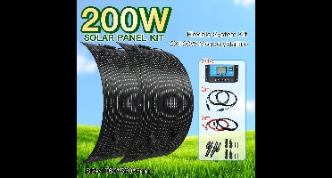 Solar Panel Kit – Zonnepaneel Set – Flexibel Zonnepaneel – Mobiel Zonnepaneel – Off-Grid Systeem – 2x100W Hoog Rendement – 20A Laadregelaar Inclusief