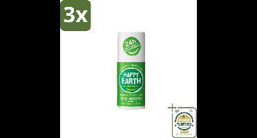 3 x Happy Earth – Deodorant Roll-On – 100% Natuurlijk Cucumber Matcha – 75 ml - Grootverpakking - Cucumber Matcha Deodorant - Natuurlijke Deodorant - Roll-on Deodorant - Vegan Deodorant - Anti-Geur Deodorant