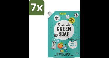 Marcel's Green Soap - Vloeibaar Wasmiddel - Kleur - Navulling - Perzik & Jasmijn - Effectief & natuurlijk - 23 Wasbeurten - 1 liter - Bulkverpakking - 7 stuks