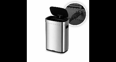 FlinQ Mira Prullenbak - Oplaadbare Vuilnisbak met Softclose deksel en LED-statusverlichting - Afvalbak - RVS Afvalemmer - 50 Liter