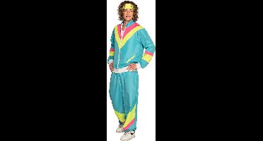 Boland - Trainingspak Retro dude neonblauw (S) - Volwassenen - - 80's & 90's - Disco
