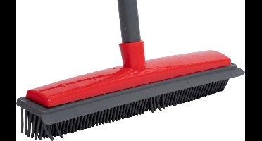 Dirt Devil Rubberen Bezem - Bezem dierenharen - Rubber - Vloertrekker - Met Steel 120 cm - Grijs/ Rood