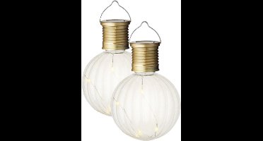 2x Buiten/tuin LED lampion solar verlichting 11 cm - Tuinverlichting - Tuinlampen - Solarlampen op zonne-energie