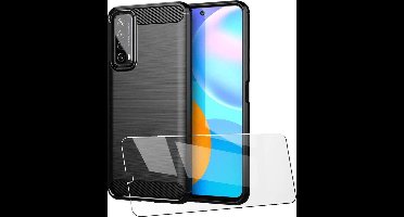 Geschikt voor Huawei P smart 2021 Hoesje Geborsteld TPU case / Geschikt voor Huawei P smart 2021 Brushed backcover Zwart - 2x Geschikt voor Huawei P smart 2021 Screenprotector