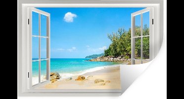 Muurstickers - Sticker Folie - Doorkijk - Water - Strand - 30x20 cm - Plakfolie - Muurstickers Kinderkamer - Zelfklevend Behang - Zelfklevend behangpapier - Stickerfolie