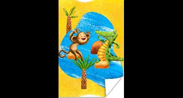 Poster Aap - Krokodil - Water - Palmboom - 20x30 cm