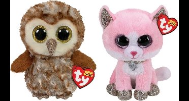 Ty - Knuffel - Beanie Boo's - Percy Owl & Fiona Pink Cat