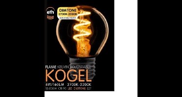 ETH Led Spiraal Kogel G45 E27 4W Dimtone 2700k / 2200k Goud