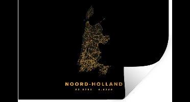 Muurstickers - Sticker Folie - Noord-Holland - Kaart - Black and gold - 30x20 cm - Plakfolie - Muurstickers Kinderkamer - Zelfklevend Behang - Zelfklevend behangpapier - Stickerfolie