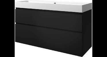 Proline polystone Loft badmeubelset met wastafelonderkast met 2 asymmetrische lades en polystone wastafel zonder kraangat 120 x 70 x 46 cm, mat zwart